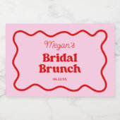 ピンクと赤のウェーブボーダー ブライダルシャワーブランunch スパークリングワインラベル (シングルラベル)