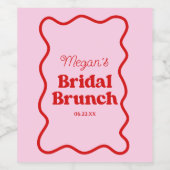 ピンクと赤のウェーブボーダー ブライダルシャワーブランunch ワインラベル (シングルラベル)