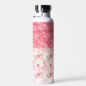 ピンクと赤のカップケーキ,ハートとレースモノグラムの ウォーターボトル (右面)