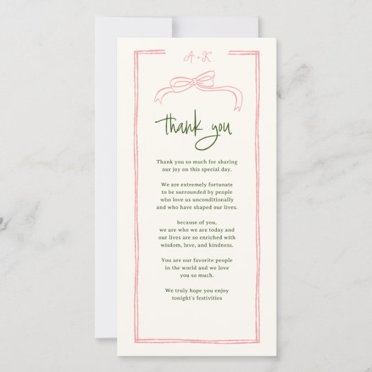 ピンクと赤のカラフルありが結婚とうございます座席表 サンキューカード (正面)