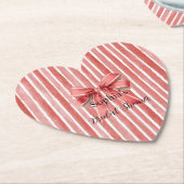 ピンクと赤のキャンディーケーンのストライプのリボン ブライダルシャワー ペーパーコースター (アングル)