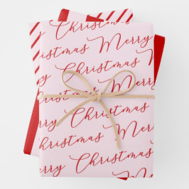 ピンクと赤のクラシックストライプ ラッピングペーパーシート