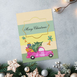 ピンクと赤のクリスマスのトランクの水彩画 シーズンカード