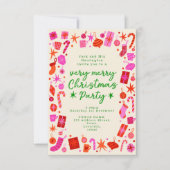 ピンクと赤のクリスマスパーティー招待状 招待状 (正面)