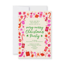 ピンクと赤のクリスマスパーティー招待状