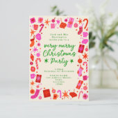 ピンクと赤のクリスマスパーティー招待状 招待状 (スタンド正面)