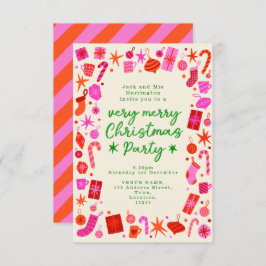 ピンクと赤のクリスマスパーティー招待状 招待状