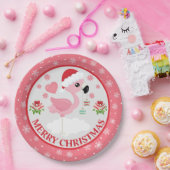 ピンクと赤のクリスマスフラミンゴ冬のミトン ペーパープレート (パーティー)
