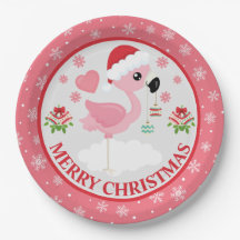 ピンクと赤のクリスマスフラミンゴ冬のミトン