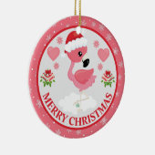ピンクと赤のクリスマスフラミンゴ冬 セラミックオーナメント (右)