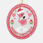 ピンクと赤のクリスマスフラミンゴ冬 セラミックオーナメント (左)