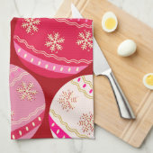 ピンクと赤のクリスマスボードブル キッチンタオル (四つ折り)