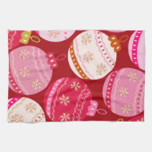 ピンクと赤のクリスマスボードブル キッチンタオル (横)