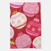 ピンクと赤のクリスマスボードブル キッチンタオル (縦)