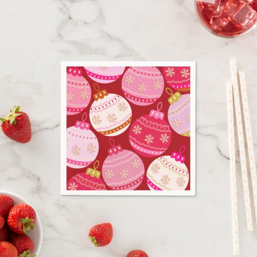 ピンクと赤のクリスマスボードブル スタンダードカクテルナプキン (インサイチュ)