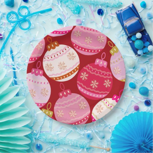 ピンクと赤のクリスマスボードブル ペーパープレート (パーティー)