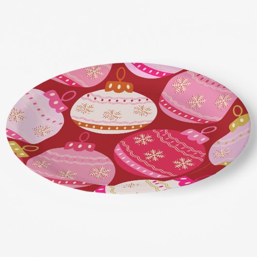 ピンクと赤のクリスマスボードブル ペーパープレート (アングル)