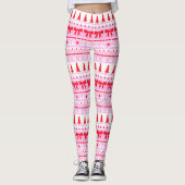 ピンクと赤のクリスマス醜いセーター編み模様 レギンス (正面)