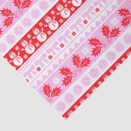 ピンクと赤のクリスマス醜いセーター編み模様 薄葉紙 (詳細)