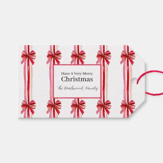 ピンクと赤のクリスマス ギフトタグ (正面(横))