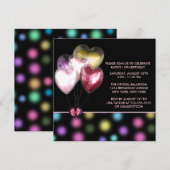 ピンクと赤のゴールドのハート風船 スイート16パーティー 招待状 (正面/裏面)