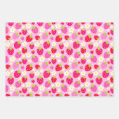 ピンクと赤のサマーイチゴと花 ラッピングペーパーシート (正面3)