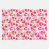ピンクと赤のサマーイチゴと花 ラッピングペーパーシート (正面3)