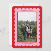 ピンクと赤のシンプルホタテのフォトフレーム シーズンカード (正面)