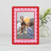 ピンクと赤のシンプルホタテのフォトフレーム シーズンカード (スタンド正面)