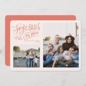 ピンクと赤のジンルベルホリデーフォトカード 招待状 (正面/裏面)