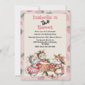 ピンクと赤のスイートストロベリー２歳の誕生日パーティー 招待状 (正面)