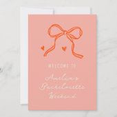 ピンクと赤のスケッチバチェロレッテの週末の日程 招待状 (正面)