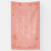 ピンクと赤のスケッチバチェロレッテ週末へようこそ 横断幕 (縦)