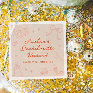 ピンクと赤のスケッチバチェロレッテ週末パーティー スタンダードカクテルナプキン