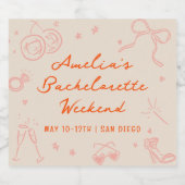 ピンクと赤のスケッチ イラスト ブライズメイド 週末パーティー スパークリングワインラベル (シングルラベル)