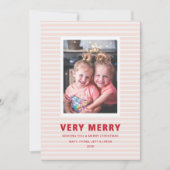 ピンクと赤のストライプのとっても楽しい写真 シーズンカード (正面)