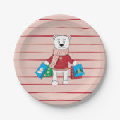 ピンクと赤のストライプの紙プレートとシロクマ ペーパープレート (正面)