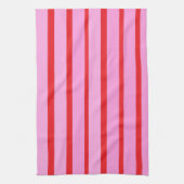 ピンクと赤のストライプ キッチンタオル (縦)