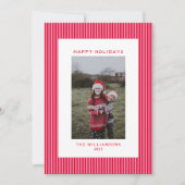 ピンクと赤のストライプ フェスティブ ファミリー 縦写真 シーズンカード (正面)