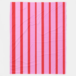 ピンクと赤のストライプ フリースブランケット