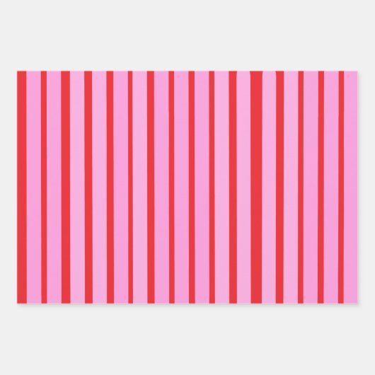 ピンクと赤のストライプ ラッピングペーパーシート (正面)