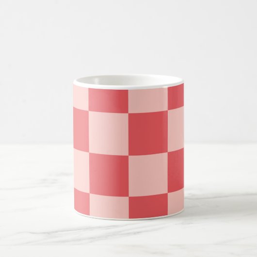 ピンクと赤のチェックのギンガムパターン コーヒーマグカップ (中央)
