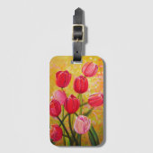 ピンクと赤のチューリップの静かな絵画生活 ラゲッジタグ (正面縦)