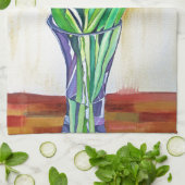 ピンクと赤のチューリップ水彩画 キッチンタオル (折り畳み)