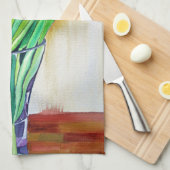 ピンクと赤のチューリップ水彩画 キッチンタオル (四つ折り)