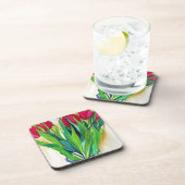 ピンクと赤のチューリップ水彩画 コースター (右側)