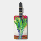 ピンクと赤のチューリップ水彩画 ラゲッジタグ (正面縦)