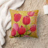 ピンクと赤のチューリップ絵画ズ クッション (ブランケット)