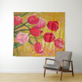 ピンクと赤のチューリップ絵画ズ タペストリー (インサイチュ(横))
