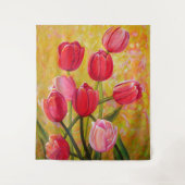 ピンクと赤のチューリップ絵画ズ タペストリー (正面)
